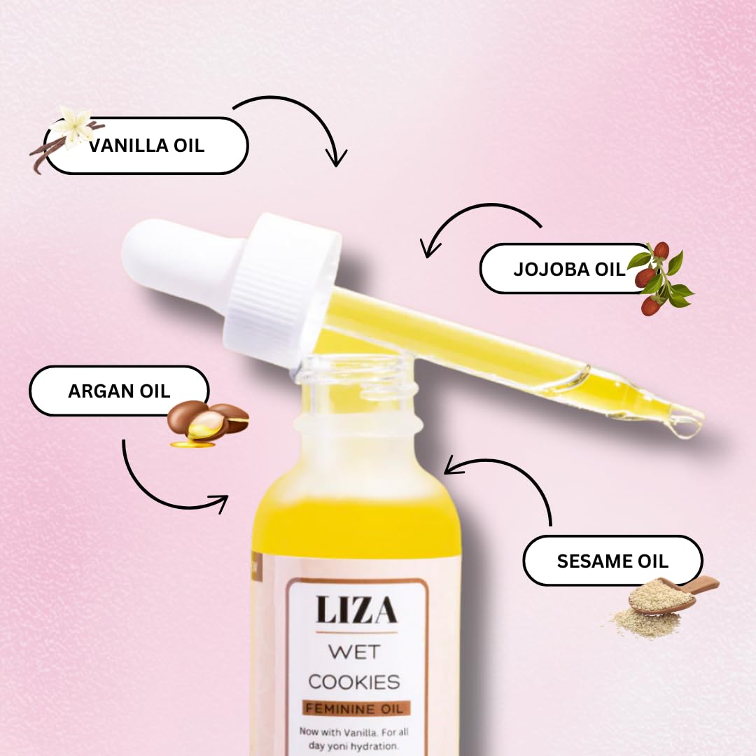 Liza Cosmetics Vanilla Wet Cookie Yoni Oil – For Ingrown Hairs, Dark Spots & Soft Skin – Sweet Scented Intimate Oil 1oz