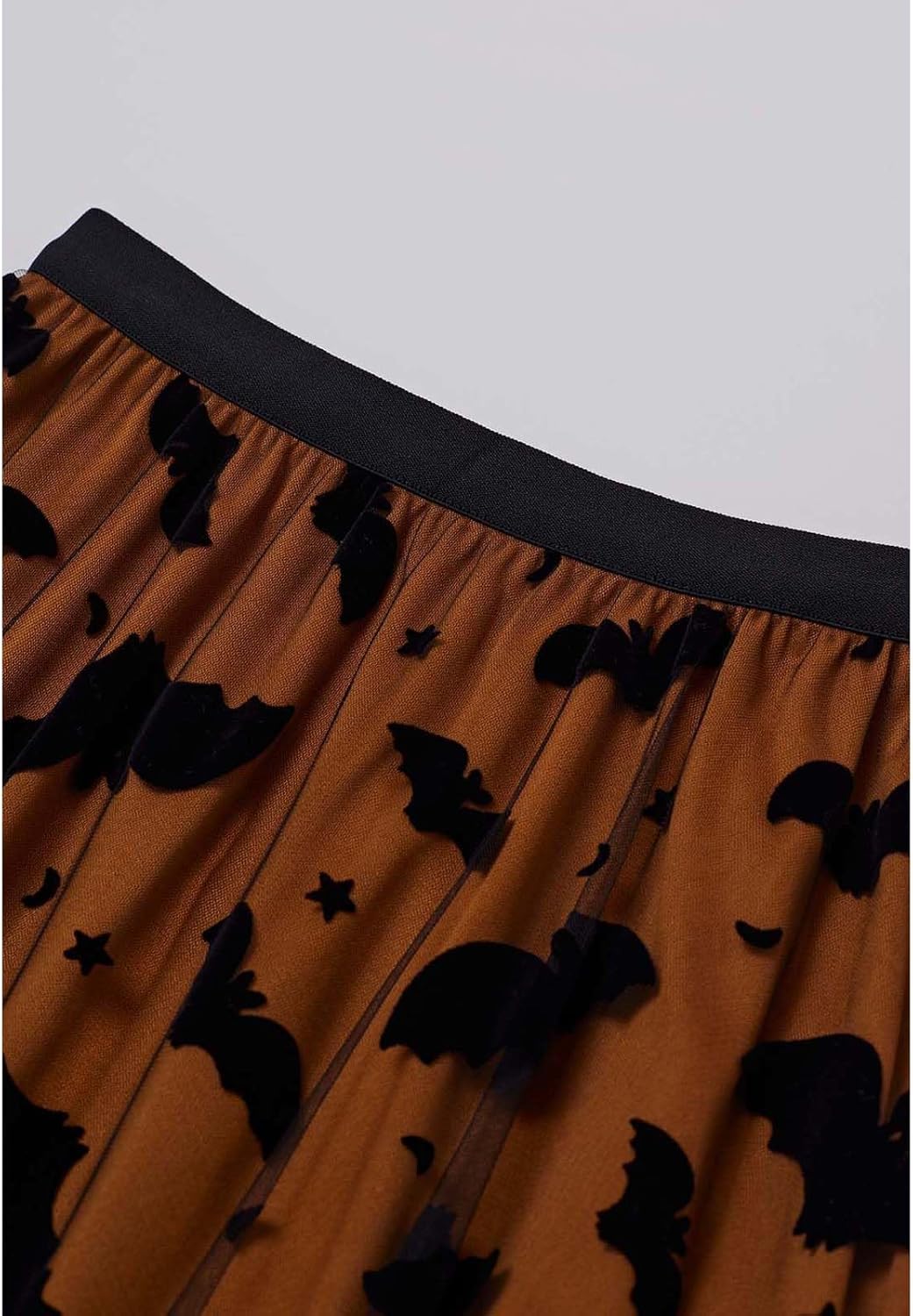 CHICWISH Women's Pumpkin Tulle Tutu Skirt Velvet Bats Elastic Waist Halloween Party Layered Mesh Midi Skirt Halloween Costume