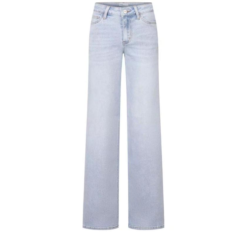 ONESO Plus Size Mid-low Rise Baggy Jeans Wide Leg for Women Distressed Pants Stretchy Light Blue/Dark Blue Womenswear Bottom 8001 Lady Basic Minimalist Comfortable Denim Tummy Control Curve Hugging