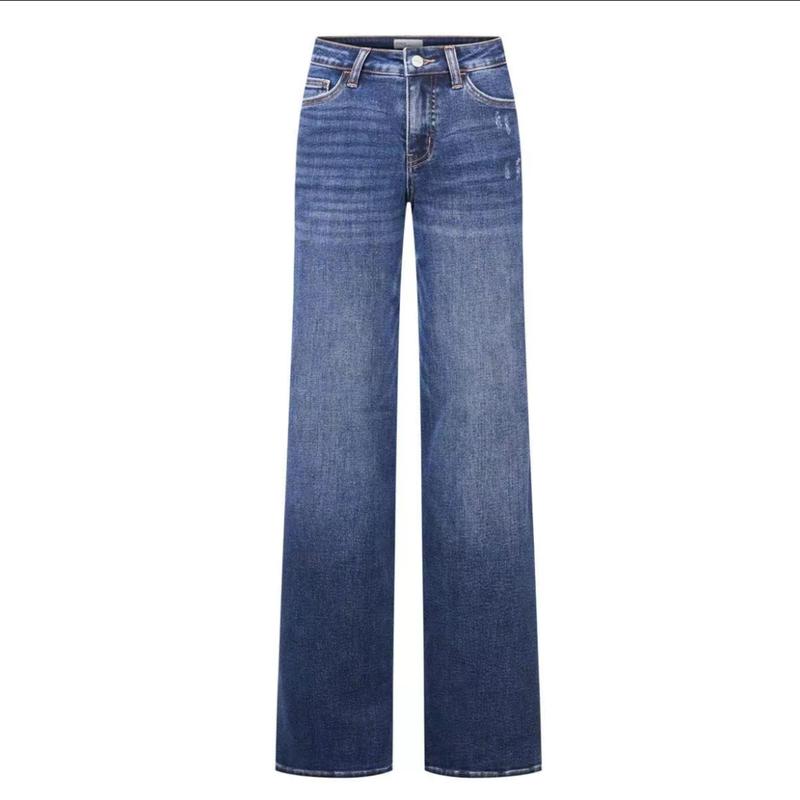 ONESO Plus Size Mid-low Rise Baggy Jeans Wide Leg for Women Distressed Pants Stretchy Light Blue/Dark Blue Womenswear Bottom 8001 Lady Basic Minimalist Comfortable Denim Tummy Control Curve Hugging
