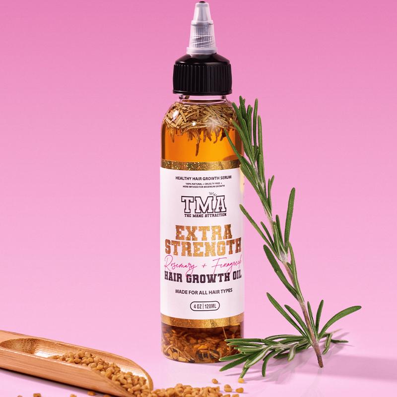 Extra Strength Rosemary & Fenugreek Hair Growth Oil 4oz - The Mane Attraction Herb Infused Growth Oil- Made For All Hair Types Nourishes Scalp Anti Dandruff