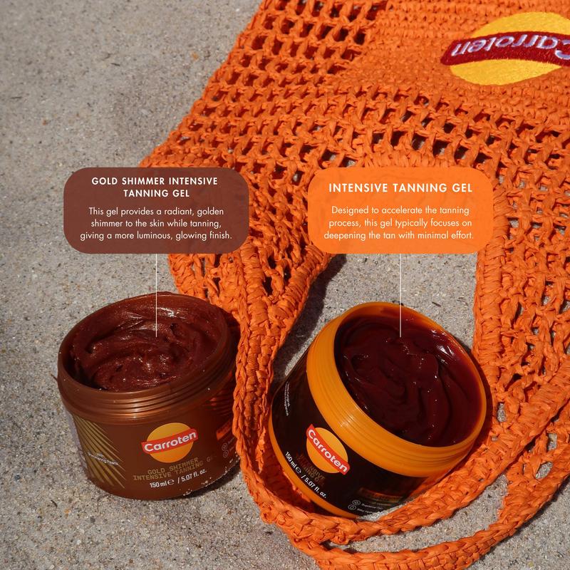 Carroten Gold Shimmer Intensive Tanning Gel | Browning Tan Accelerator | Non-Greasy, Water-Resistant with Carrot and Coconut Oil | Vitamin A & E For Moisture & Hydration | Made in Greece | 5 Fl Oz