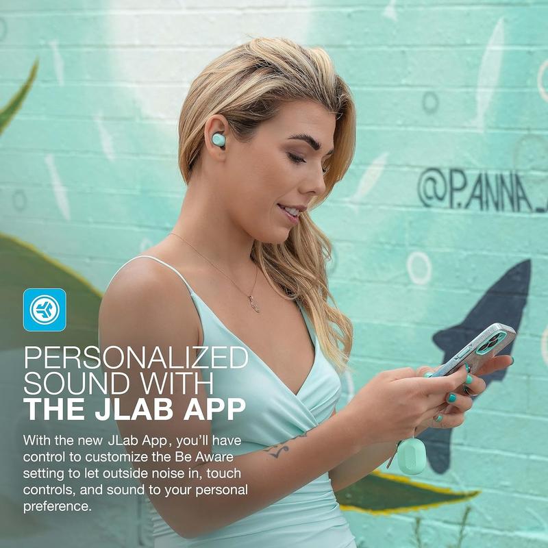 JLab JBuds Mini Earbuds - Smallest Bluetooth Earphones, IP55 Splash/Dust Proof, Custom EQ, Customizable Touch Controls, Safety Be Aware Mode, 20HR Battery Life, Earbuds For Sleeping, Android iPhone