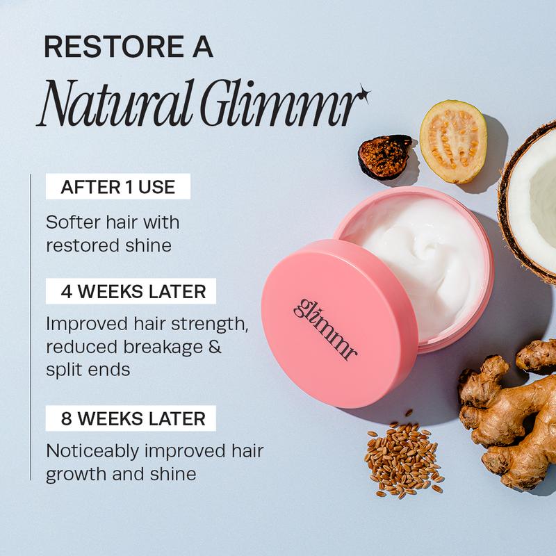 Glimmr 10-Minute Vitamin-Infusion Hair Mask for Hydrating and Moisturizing Hair - Conditioner with Bonding Protein, Castor Oil & Superfood Extracts