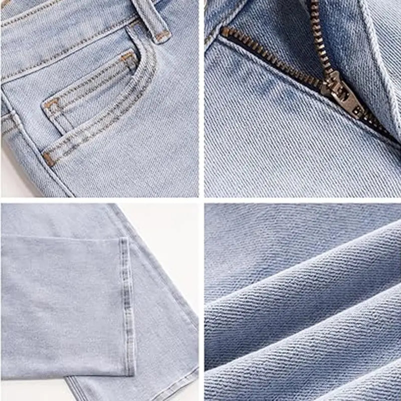 ONESO Plus Size Mid-low Rise Baggy Jeans Wide Leg for Women Distressed Pants Stretchy Light Blue/Dark Blue Womenswear Bottom 8001 Lady Basic Minimalist Comfortable Denim Tummy Control Curve Hugging