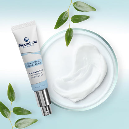 Plexaderm Dual Action Repair 1% Retinol Neck Cream. Anti Aging Cream with Retinol, Bakuchiol, and Hyaluronic Acid to Fight Wrinkles, Neck Lines and Crepey Skin, 1 fl. oz.