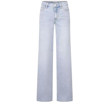 ONESO Plus Size Mid-low Rise Baggy Jeans Wide Leg for Women Distressed Pants Stretchy Light Blue/Dark Blue Womenswear Bottom 8001 Lady Basic Minimalist Comfortable Denim Tummy Control Curve Hugging