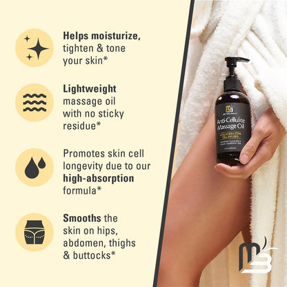 M3 Naturals Cellulite Massage Oil 8oz - Smooth the Appearance of Cellulite - Body Care & Skin Care Massage Oil - Topical Collagen and Plant Stem Cell Body Oil to Restore Texture and Elasticity - Soothing Body Oil