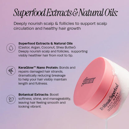 Glimmr 10-Minute Vitamin-Infusion Hair Mask for Hydrating and Moisturizing Hair - Conditioner with Bonding Protein, Castor Oil & Superfood Extracts