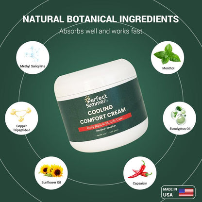 Perfect Summer Joint Relief Cream High Menthol Relief Cream - Soothes Knees, Lumbar Spine, Neck, Hands and Feet 4 oz; Contains Menthol, Camphor, Copper Tripeptide-01, Capsaicin, Clove Oil and Sunflower Seed Oil