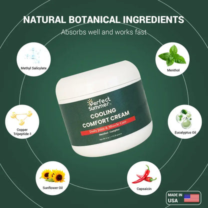 Perfect Summer Joint Relief Cream High Menthol Relief Cream - Soothes Knees, Lumbar Spine, Neck, Hands and Feet 4 oz; Contains Menthol, Camphor, Copper Tripeptide-01, Capsaicin, Clove Oil and Sunflower Seed Oil